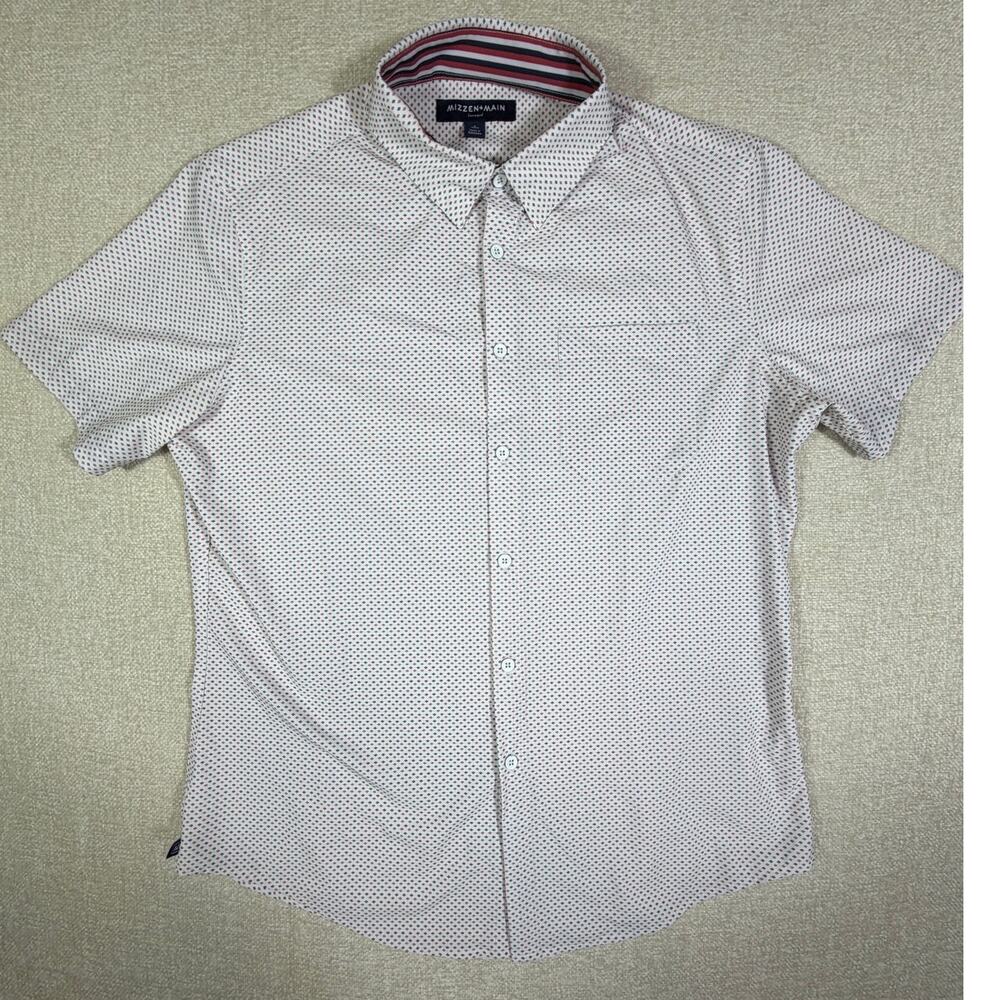 Mizen + Mian Men Medium White Short Sleeve Button Front Preppy 80's  Shirt